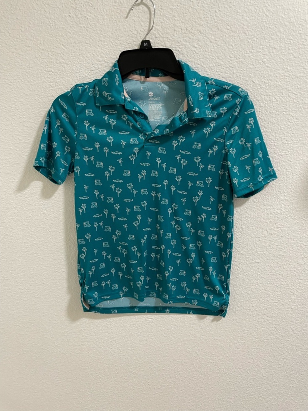 Kids' Teal Short-Sleeve Polo with Tropical Golf Print